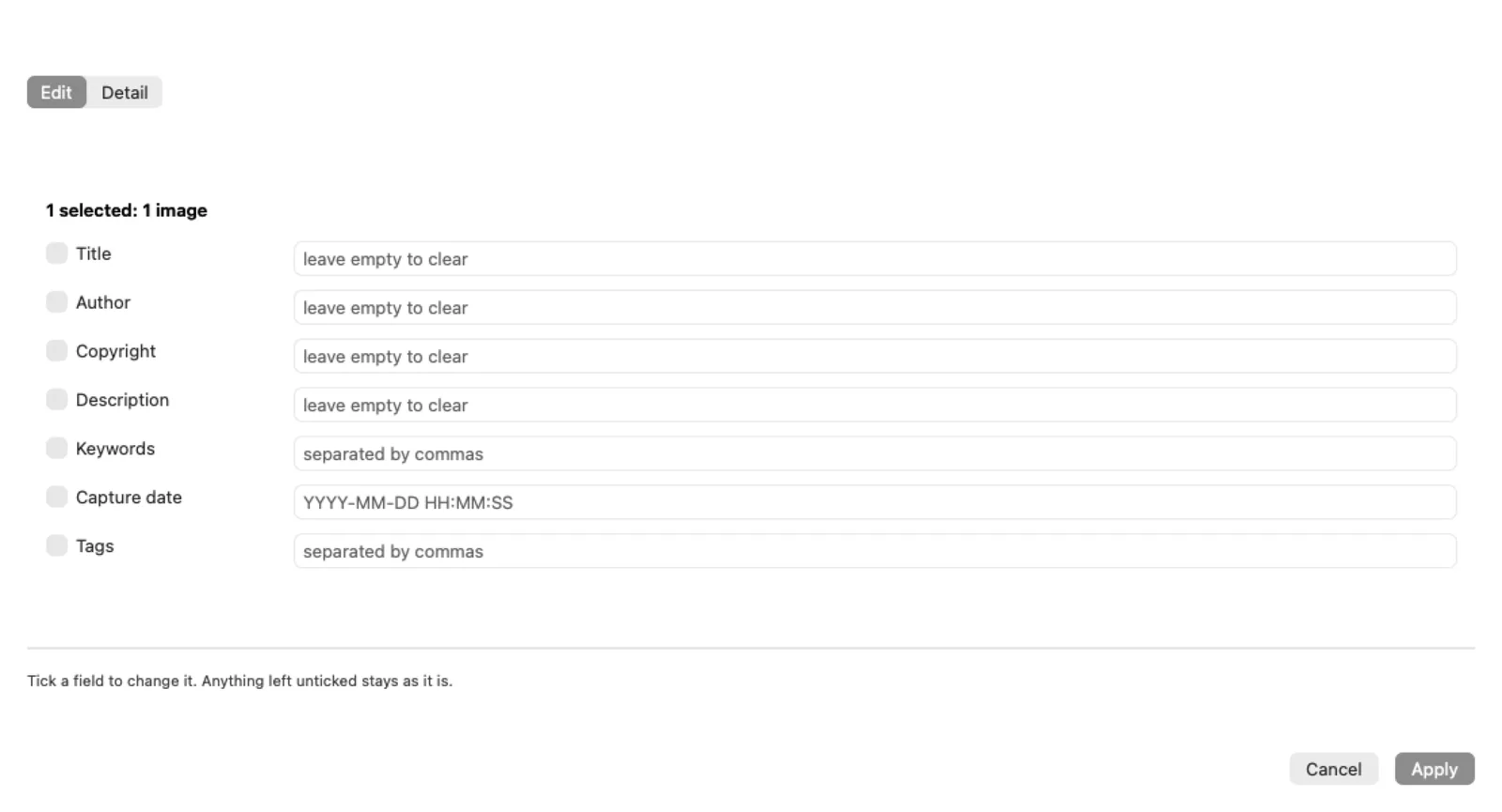Metadata is edited right here.
